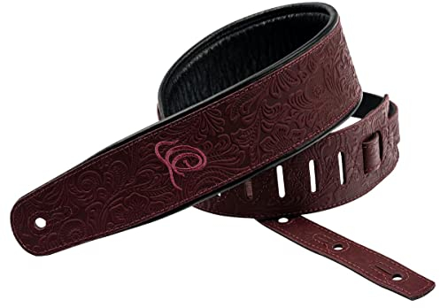 Ortega Guitars Gitarrengurt Länge Verstellbar - Akustik Gitarre / Bass, E-Gitarre, E-Bass - Byzantine Series - Echtleder, Byzantine Bordeaux (OSBY-5)