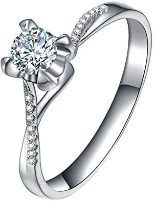 AMDXD Solitärring aus Platin, Kreuz Goldring Damen 0.3ct Labor Erstellt Diamant mit Diamant, Geschenk für Valentinstag Geburtstags Weihnachten, Echte Goldserie, Silber, Gr.65 (20.7)