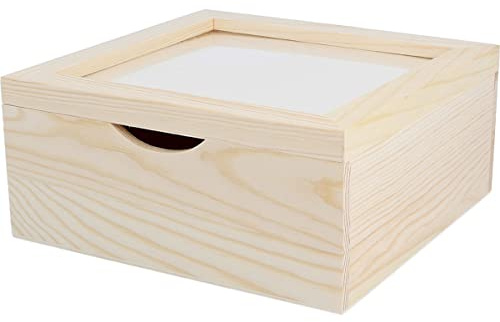 Holzbox für Servietten aus massivem Kiefernholz mit Glas, 20 x 20 x 9 cm.