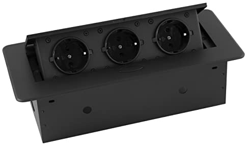 MC Power - Tisch-Einbausteckdose I TS-03S I 3-Fach Steckdose schwarz ohne Kabel, 267x120x68mm