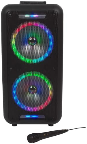Intempo EE6745BLKSTKEU7 Karaoke-Lautsprecher mit kabelgebundenem Mikrofon, Bluetooth Partylautsprecher, Tragbare Speaker mit Farbwechsel-LEDs,10 Stunden Wiedergabezeit, benutzerfreundliches Bedienfeld