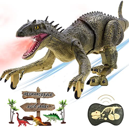 BUBUQE Remote Control Dinosaur Jurassic T Rex Toys for Boys Electronic RC Spray Raptor Walking Roaring Tyrannosaurus Rex Realistic 18.1 Rechargeable Birthday Gift for Kids Girls 3 4 5 6 7