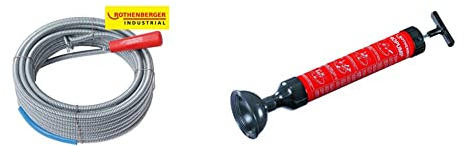 ROTHENBERGER Industrial Abflussreiniger Spirale mit Rückholbohrer 10,0 m & Saug - Druckreiniger RoPump, Abfluss - Reiniger zum Beseitigen von Rohr - Verstopfungen im Siphon- und Abflussbereich