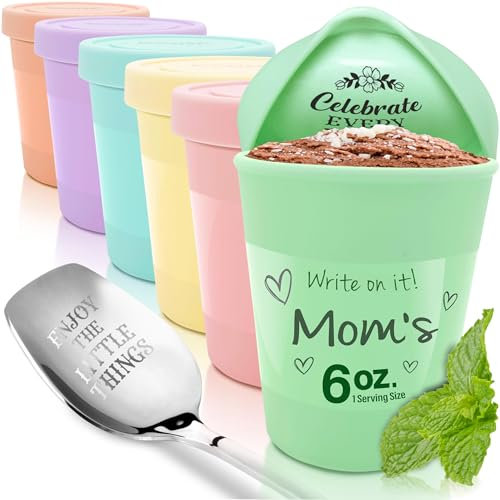 KOYAIRE Lot de 6 récipients à crème glacée pour crème glacée faite maison - 170 ml - Contrôle des portions - Avec couvercles - Mini tasses à dessert glacé