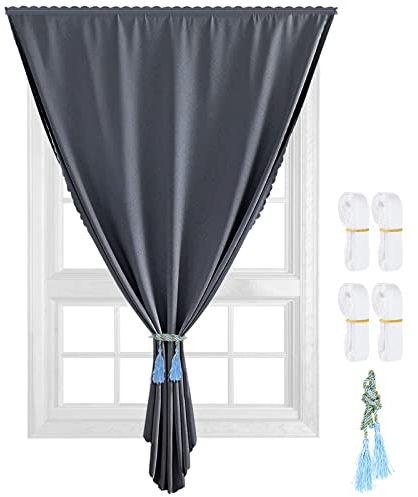 ASelected 100% Portable Blackout Blind, 198x130cm Temporary Velcro Blackout Blinds Stick On Window No Drill Blinds Blackout Curtains for Baby Bedroom Skylight Roof Windows Shades