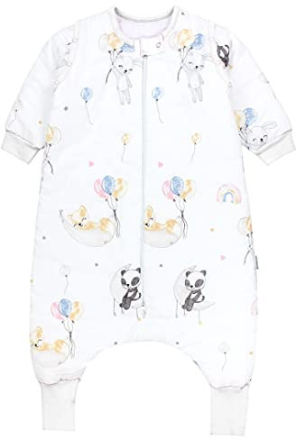 TupTam Baby Schlafsack mit Beinen und Ärmeln OEKO-TEX zertifizierte Materialien, Winterschlafsack 2,5 TOG Unisex, Farbe: Tiere/Luftballons/Mond, Größe: 80-86