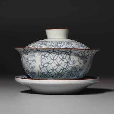 MOLUO Soupière en céramique Gaiwan en Porcelaine Bleu et Blanc avec Tasse Bol Soucoupe Couvercle Couvert Bol à thé 120 ML
