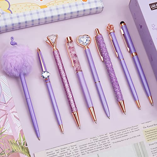 WEMATE 8Pcs Ballpoint Pens Set Ballpoint Pen Bling in Black & Blue Ink Metal Crystal Diamond Pen for Journaling Glitter Fancy Pens Gifts for Women Wedding Office (Black)