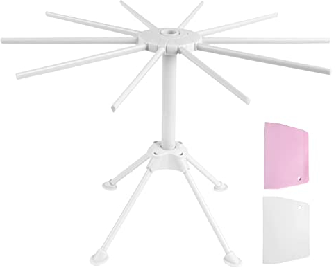 Pamtns Secador de Pasta Fresca Estante de Fideos Plegables Estante de Secado de Fideos 10 Brazos Estante de Secado de Pasta con 2 Raspadores Secador de Espagueti Soporte para Secador de Pasta