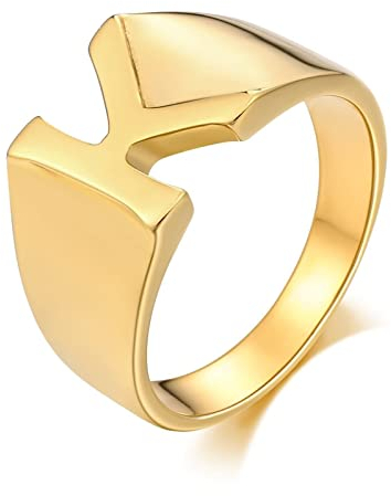 Whoiy Herren Ringe Edelstahl Gold, Siegelring Kleiner Finger Herren 14mm Siegelring Buchstabe K Ringgröße 67 (21.3) Gravierbar