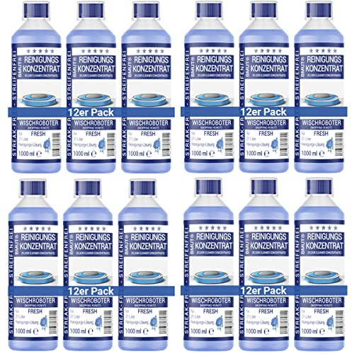 12 x 1000 ml limpiador para robot limpiador concentrado con aroma fresco y vaso dosificador, sin rayas y poco espuma, limpiador de suelos