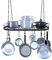 TICKCACY 33' Oval Pan Rack Hanging, Heavy Duty Ceiling Pot Rack with Hooks, Metal Pot Hanger with Grid, Pan and Pot Hangers for Kitchen Cookware Utensils Toiletries, Easy Assembly, Black