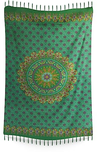 Woru Sarong Mandala, Pareo, Hüfttuch, Wickelrock, Strandtuch (Grün)