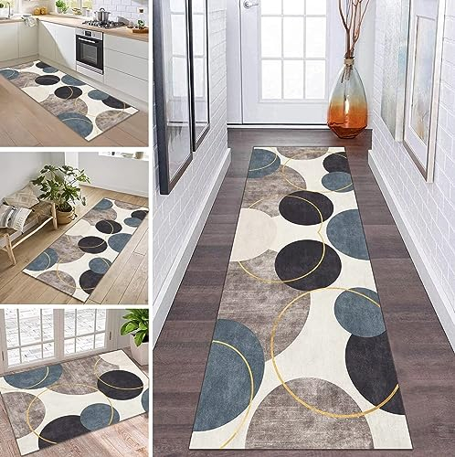 Teppich Läufer Flur Küche rutschfest waschbar Teppichläufer Lang 80X240CM Braun Blau Beige Modern Design Meterware Korridor Tepiche Esszimmer Schlafzimmer Wohnzimmer Schmutzfangmatte Küchenteppich