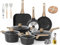 Pots and Pans Set - Caannasweis Nonstick Granite Stone Cookware Sets, Induction casseroles & Saucepan & Frying Pans for Cooking, PFOS PFOA Free, Grill Pan Black