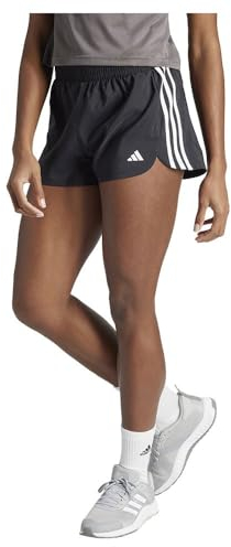 adidas Donna Pacer Training 3-Stripes Woven Mid-Rise Shorts, Black/White, L