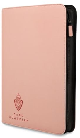 Card Guardian - 9 Pocket Premium Binder with Zipper for 360 cards - side loading pockets for Trading Card Games TCG (Pink)