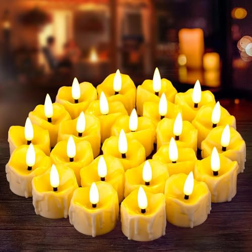 Yakpo 24 lumini a LED con timer, tealight a LED con funzione timer, piccolo timer elettrico senza fiamma tremolante, con batteria per decorazioni natalizie e Halloween
