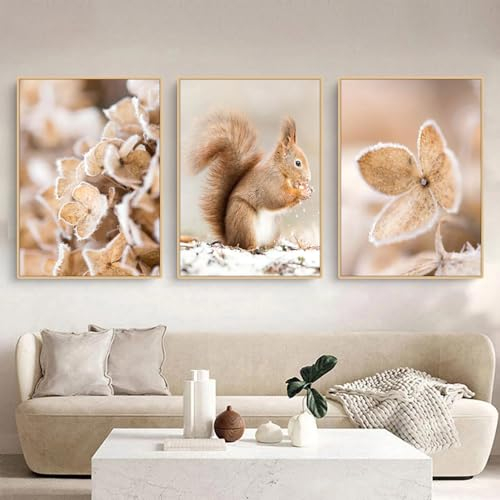 3er Premium Poster Set, Winter Bilder, Moderne Winterlandschaft Schnee, Hirsche, Schlitten, Tiere Wandkunst Wandbilder, Wohnzimmer Schlafzimmer Wanddeko, ohne Rahmen (DEF,21x30cm)