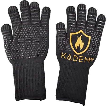 Unisex Aramid Backofenhandschuhe Grillhandschuhe Hitzebeständig bis 800 °C | Ofenhandschuhe Kochhandschuhe | feuerfest rutschfest | Goldflamme S/M