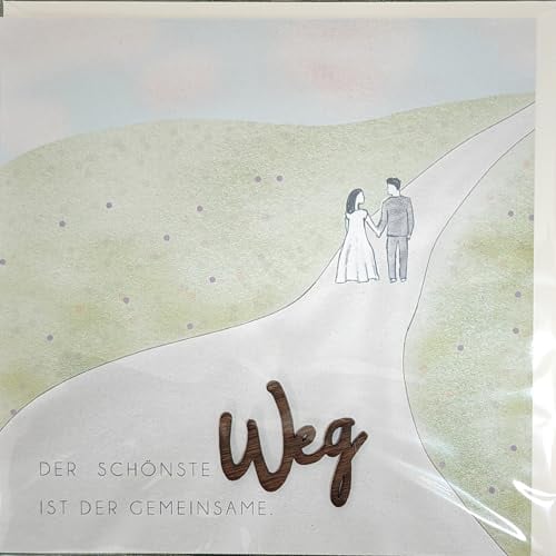 Holzgrusskarten Original Hochzeitskarte für besondere Glückwünsche zur Hochzeit, Motiv Der schönste Weg ist der gemeinsame, Hochzeitsbillet, Glückwunschkarte, Postkarte, Geschenkkarte für Ehepaar