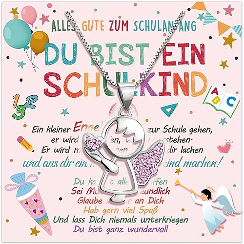 Humairc Einschulung Mädchen Geschenk Schutzengel Halskette Schulkind 2025 Schultüte Füllung Schulanfang Glücksbringer Plus Grußkarte Geschenkbox