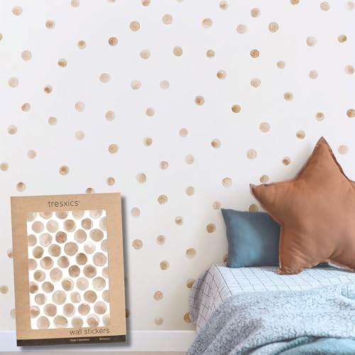 Adesivi Murali Bambini | Adesivi Cameretta Bambino Bimba Pois Acquerello | Effetto Carta da Parati Adesiva | Copre 3 m² | 100 pezzi | TRESXICS (Marrone)
