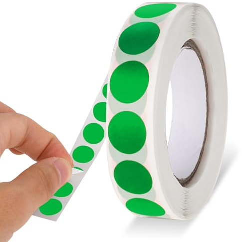 Runde Aufkleber Grün, 1000 Stück 1.3 cm Grün Punktaufkleber, Wasserfeste Kreisförmige Aufkleber, Farbkodierungsetikett für Büro, Geschäft, Zuhause, Klassenzimmer, Markierung