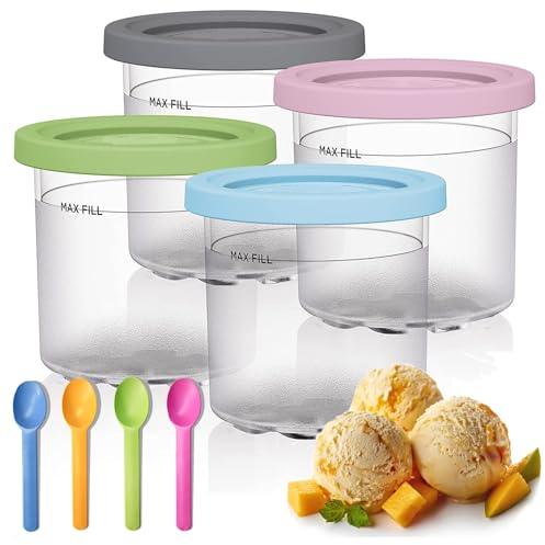 Snowtain Paquete de 4 Contenedor de Helado,Recipientes de Helado con Tapas y 4 Bolas,Recipiente Helados caseros Contenedor Hermético Reutilizable para Helado.