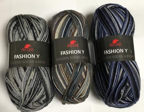 3x100g Sockenwolle 4-fädig Fashion Y Set IV 11,80€/St. 75% Schurwolle/25% Polyamid Strickwolle Pro Lana
