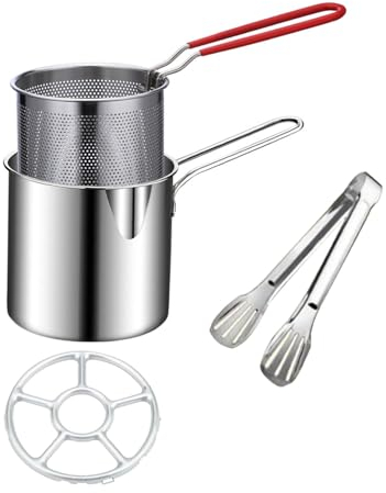 Friteuse Casserole De Cuisine Avec Panier À Frites Compatible Induction - Casserole À Lait - Acier Inoxydable Rondelles D'oignon Avec Poignée Longue