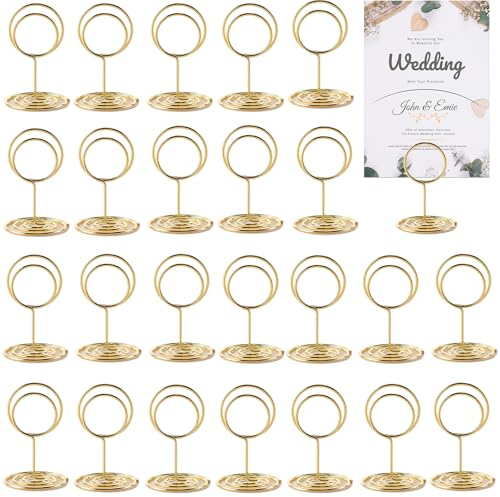 24 Stück Tischkartenhalter, Fotohalter, Menükartenhalter, Fotohalter mit Klammern, Kartenhalter Hochzeit, Tischkartenhalter Gold für Hochzeiten, Platzkartenhalter Memohalter, Jubiläen (Runden)