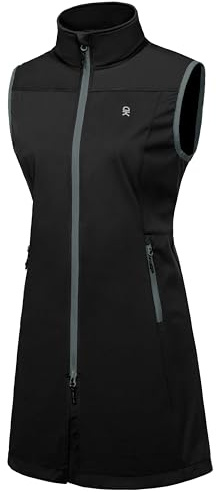 Little Donkey Andy Leichte Softshell-Weste für Damen in langer Ausführung Outdoor-Weste für Damen Lang Winddichte ärmellose Jacke zum Wandern Schwarz M