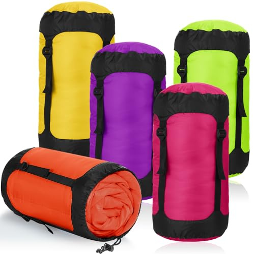 Gulfmew 5 Stück Kompressionssäcke für Rucksackreisen 20 L Camping Schlafsack Packsäcke Wasserfest Schlafsack Aufbewahrungssack Rucksack für Platzsparende Ausrüstung Wandern Reisen(Neonfarben)