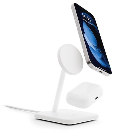 Twelve South HiRise 2 Deluxe 2-in-1-Ladeständer Qi2 für iPhone und AirPods, Weiß