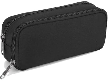 Large Pencil Case, Black Zipped Multifunctional Pen Bag for School Office | school stationery organiser, college office pencil pouch, durable zip case, pens and accessories, girls boys adults