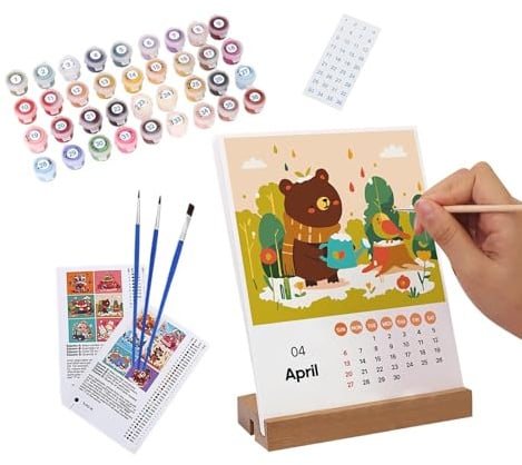 Malen Zahlen Kalender 2025, Paint By Numbers Kalender 2025, D-IY Aquarell Tischkalender 2025 Mit Pinsel & Aquarellfarben, Geschenke Für Frauen Home Decor