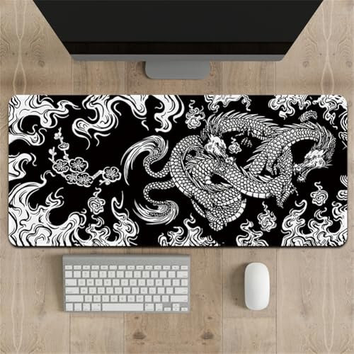 Highdi Alfombrilla Ratón Patrón de Moda Alfombrilla Gaming con Base de Goma Antideslizante, Grande Desk Mat Alfombrilla Raton, para PC y Portátil, Protector Escritorio (300 * 600 * 3mm,dragón)
