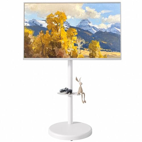 ECOTINY Soporte de TV ajustable con ruedas para televisores de 37 a 86 pulgadas, capacidad de carga de 50 kg, formato vertical y horizontal, carrito de TV móvil estable con estante, máx. VESA 600 x