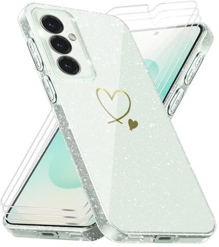 Handyhülle Kompatibel mit Samsung Galaxy S25/ Samsung Galaxy S24 5G mit 3 Stücke Schutzfolie, Weich TPU Anti-Fingerabdruck Hülle, Glitzer und Absturzsicherung Schutzhülle (Transparent)