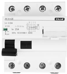 CILIA Interruttore Differenziale Puro Tipo AC 300mA 4P – Salvavita Industriale 400V, 4 Moduli DIN, RCCB,Protezione Impianti Trifase (CEI EN 61008-1) In=25A (JVL16-63-4P-25A)