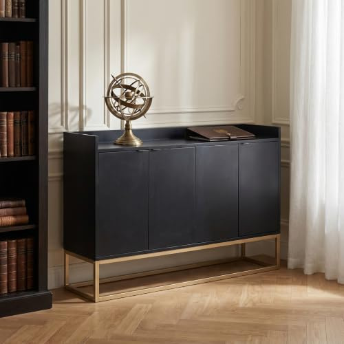 Julyue Sideboard Wohnzimmer Kommode Weiß mit 4 türen, Aufbewahrungsschrank Küche Moderne Sideboard Küchenschrank Buffetschrank für Flur, Wohnzimmer, Küche (Schwarz)