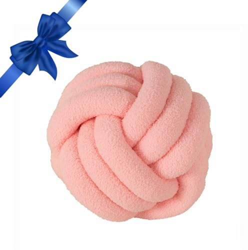 PromCaeruyn Knoten Kissen äSthetik Deko Sofa Ballkissen Groß Flauschig Rund Zimmer Deko Clean Girl Handgewebt Knotenballkissen(Light Pink,8.6(22cm))