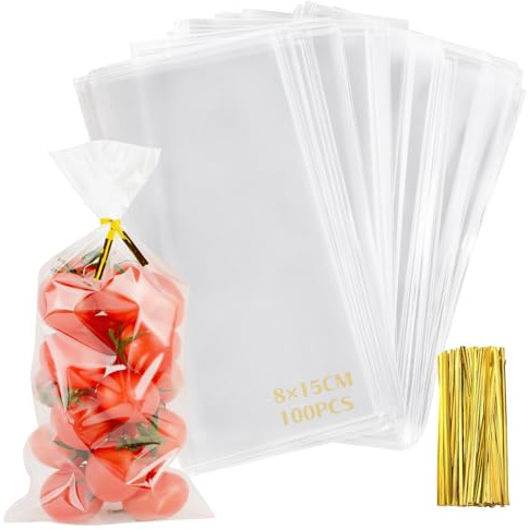 BSTDAYEVER Cellophantüten Klein Kerzentüten Celofantüte Tüten Kerzen 8x15cm | 100stk Zellophantüten cellophane bag Süßigkeiten Tüten Kerzen Durchsichtig für Weihnachten Kindergeburtstage Geschenke