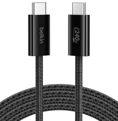 Belkin Braided USB-C to USB-C Cable (2M, 240W) - Soft, Flexible Fast-Charging Cable, Type C Charger Cord for iPhone 16 & 15 Series, Galaxy S25, Pixel 9, iPad Pro, & More - Black (USB 2.0)