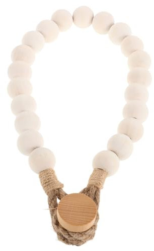 UKCOCO Porte-Papier Toilette Bois avec Corde Chanvre Et Perles Décoration Salle De Bain Rustique Support Suspendu