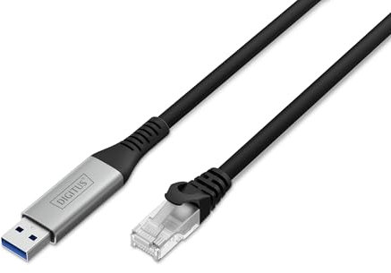DIGITUS Cable de red USB – Tipo A a RJ45 – USB-A 3.2 Gen1 – 1 Gbit/s – 2 m – LSZH – CAT 6A S/FTP – AWG 26 – Plug & Play – Negro
