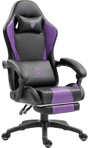 Dowinx Chaise de gaming avec coussin à ressorts ensachés, chaise de jeu de massage en cuir avec appuie-tête, chaise d'ordinateur ergonomique avec repose-pieds 290 LBS, violet