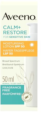 Aveeno CALM+RESTORE Hafer Tagespflege LSF 50 (50ml), Breitband-Spektrum UVA/UVB, beruhigt empfindliche Haut, langanhaltende Feuchtigkeit, hoher Sonnenschutz, parfümfrei