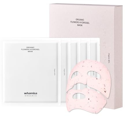 Whamisa Organic Flowers Hydrogel Facial Sheet Mask, Hydration, Deep Moisture, Skin Care, Skin Barrier, Acne Mask, Smoothing Effect, Fermentation (5 PCS/Pack)